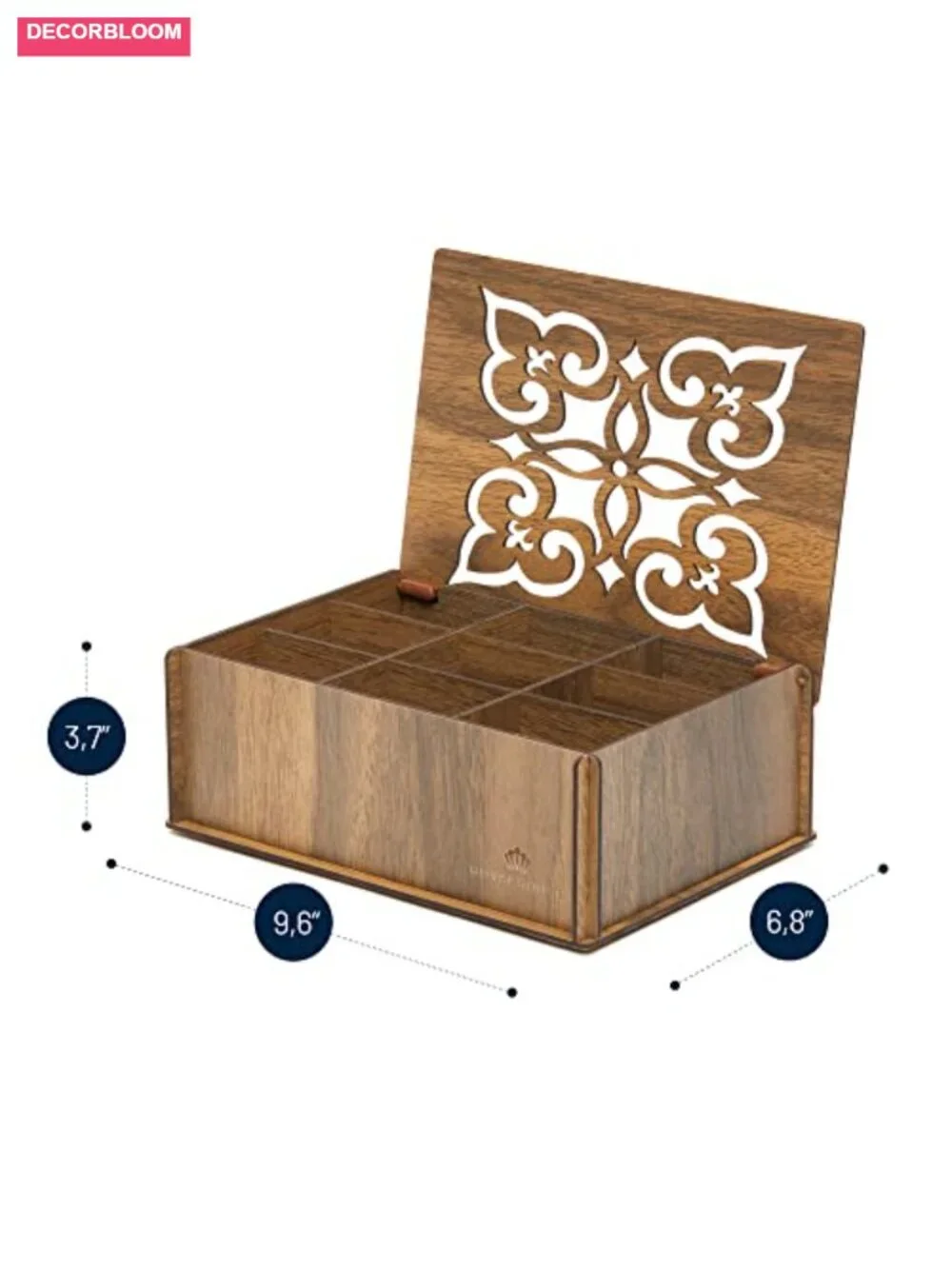 Wood Tea Storage Box 9 Compartments Walnut Eco Friendly Organizer